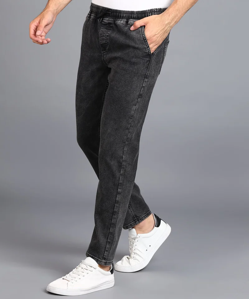 Urbano Fashion  Urbano Fashion Men's Jet Black Regular Fit Washed Jogger Jeans Stretchable for Men | Best Price UAE